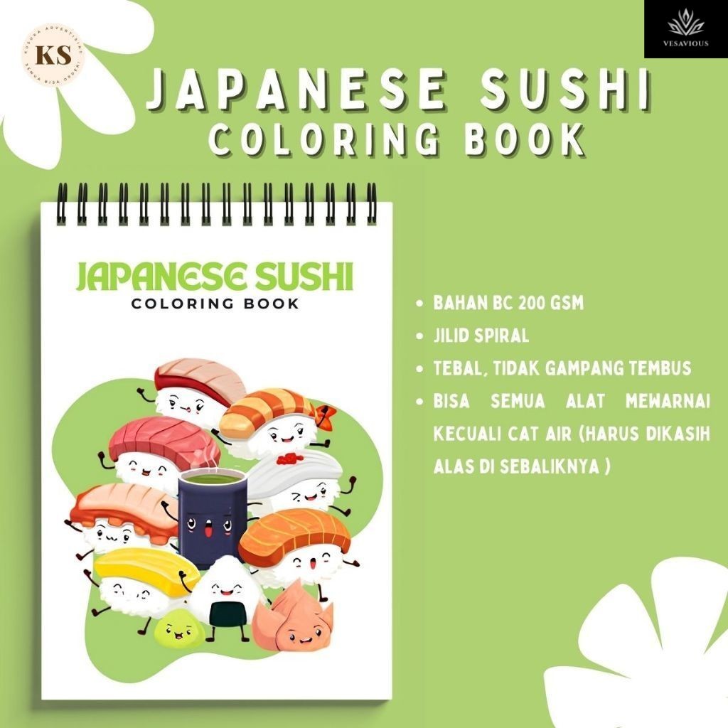 

JAPANESE SUSHI Coloring Book Relaxing Activity Tema Sushi Buku Mewarnai Remaja Dewasa Aesthetic Kertas Tebal