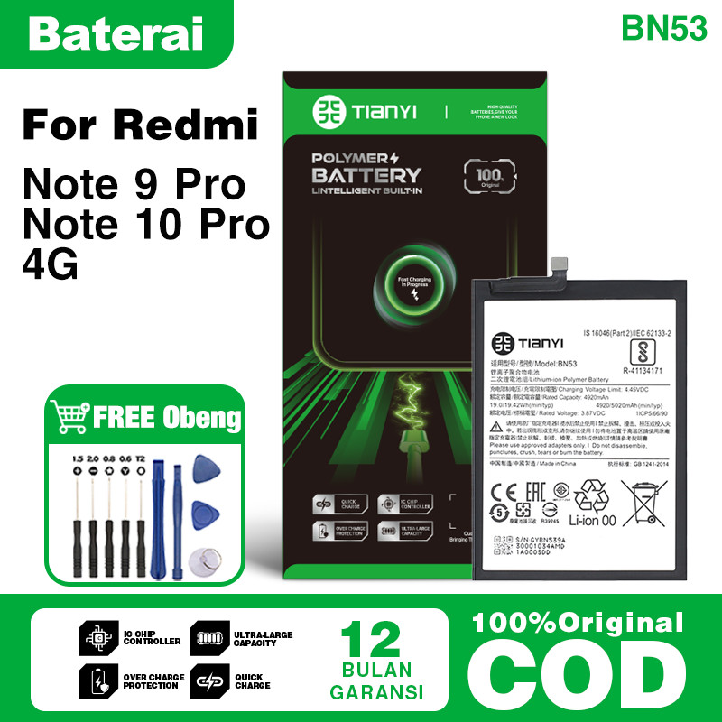 Baterai Redmi Note 9 Pro Batre Redmi Note 10 Pro 4G Batere BN53 Batrai ORIGINAL 100% Garansi 12 bula