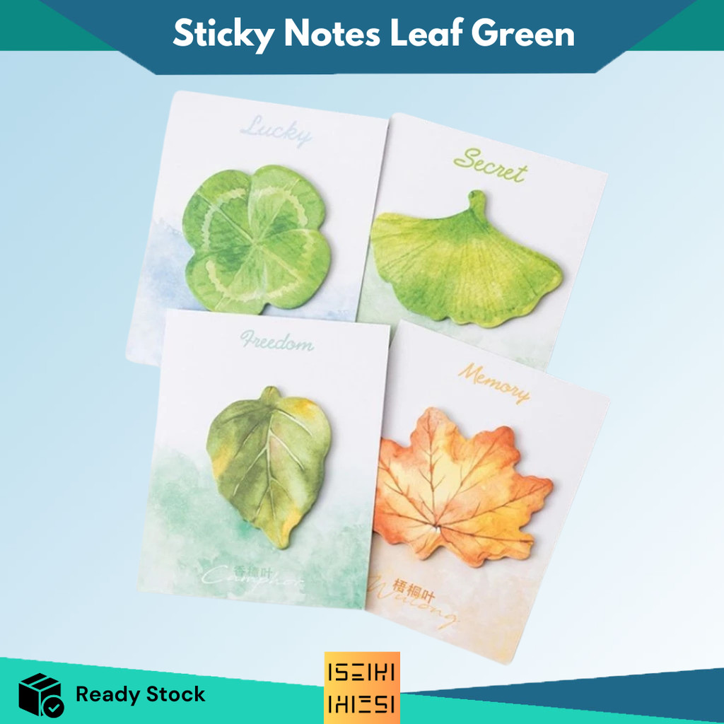 

ISEIKI Sticky Note Motif Daun Memo Pad Stationery Aesthetic Post It Lucu dan Unik Leaf isi 30 Lembar
