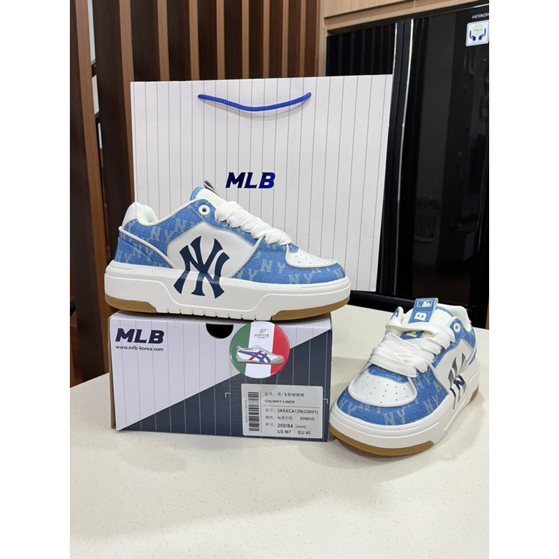Sepatu MLB Chunky Liner Denim Classis Monogram New York Yankees