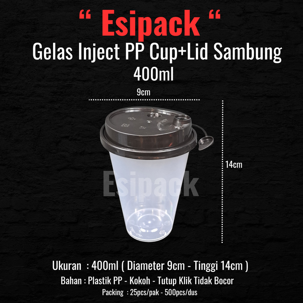 PP Cup Injection 400ml (Cup + Lid + Stopper)