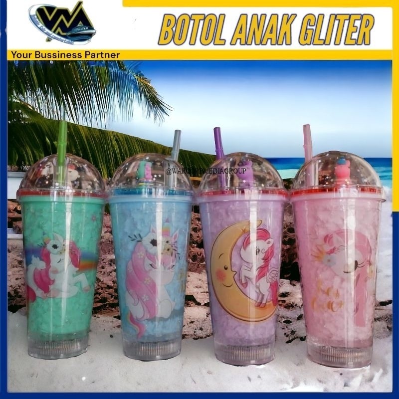WMEDIA Botol Minum Anak Glitter 660 Ml / Tumbler Minum Anak Glitter