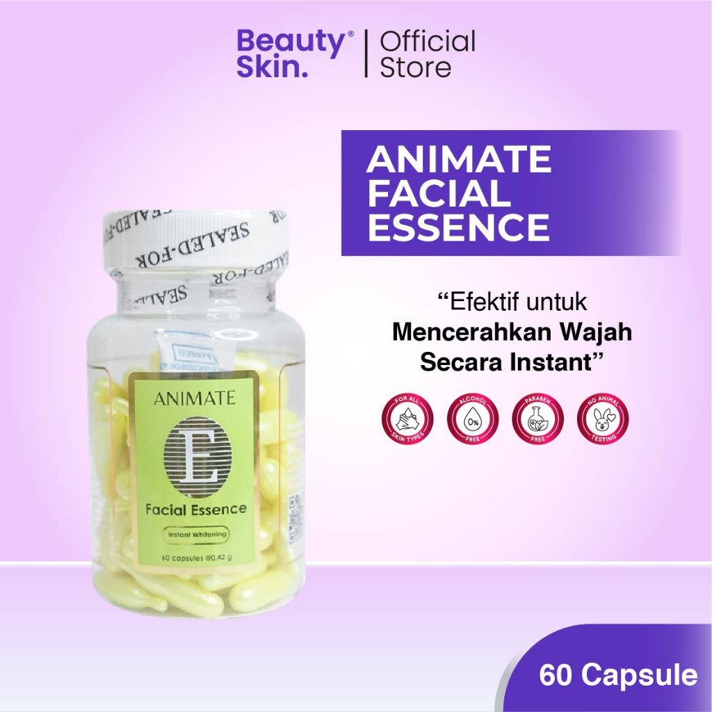 ANIMATE SERUM VITAMIN E WAJAH ISI 60 PCS | ANIMATE FACIAL ESSENCE  PEMUTIH WAJAH - ANIMATE ORIGINAL