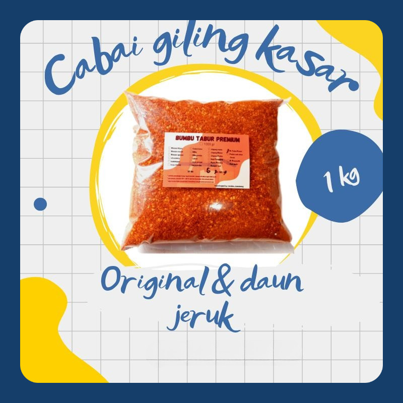

Bubuk Cabai Kasar hot jeletot Original dan aroma daun jeruk 1 kg