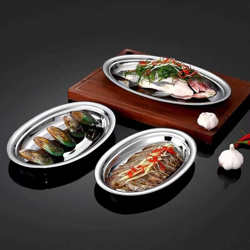 【Ready】26/30/40cm Stainless Piring Saji Oval Stainless Steel Piring Saji Oval Vintage Oval Nampang S