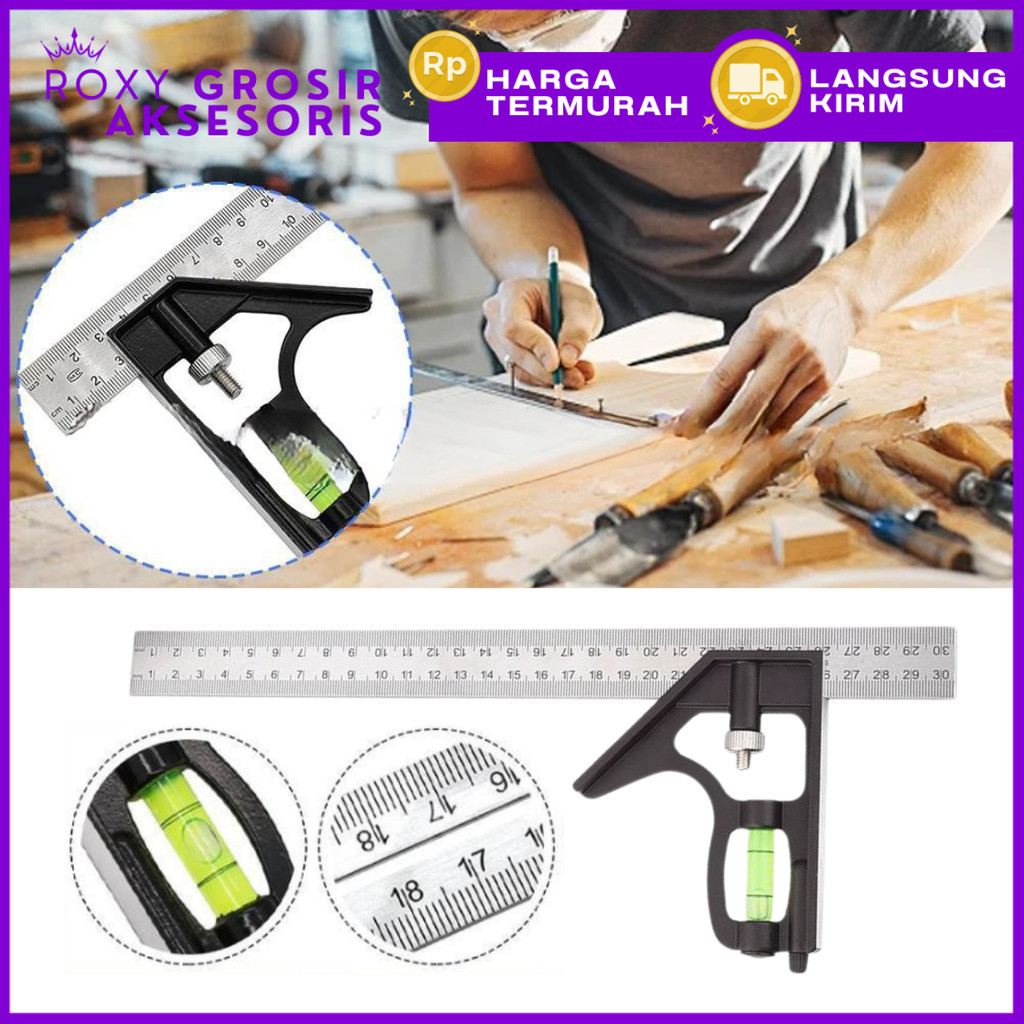 

Penggaris Mistar Tukang Siku Multifungsi ada Waterpass 12 inch Penggaris Kombinasi Woodworking Tools