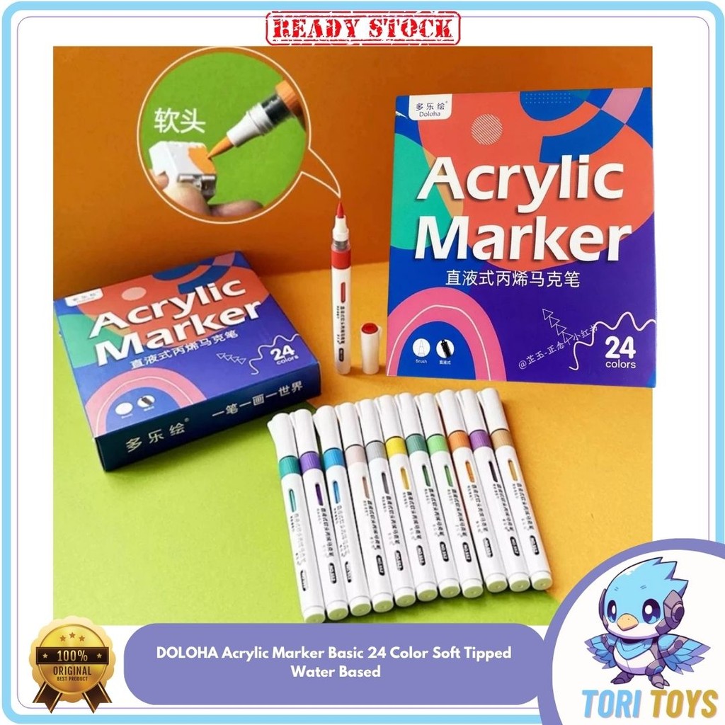 DOLOHA Acrylic Marker Basic 24 Color Soft Tipped Water Based Alternative Hobby Mio Tamiya Dspiae