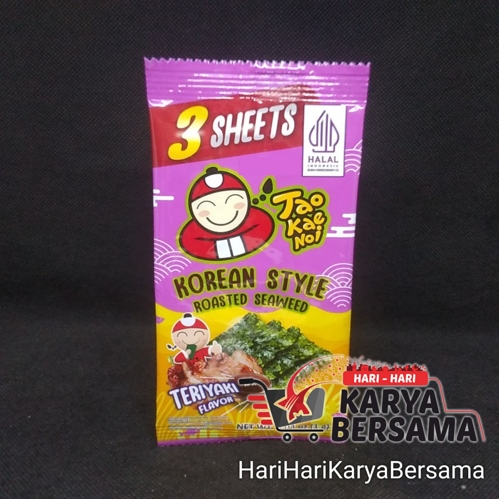 

MAKANAN RINGAN TAO KAE NOI KOREAN STYLE ROASTED SEAWEED TERIYAKI FLAVOR 1GR