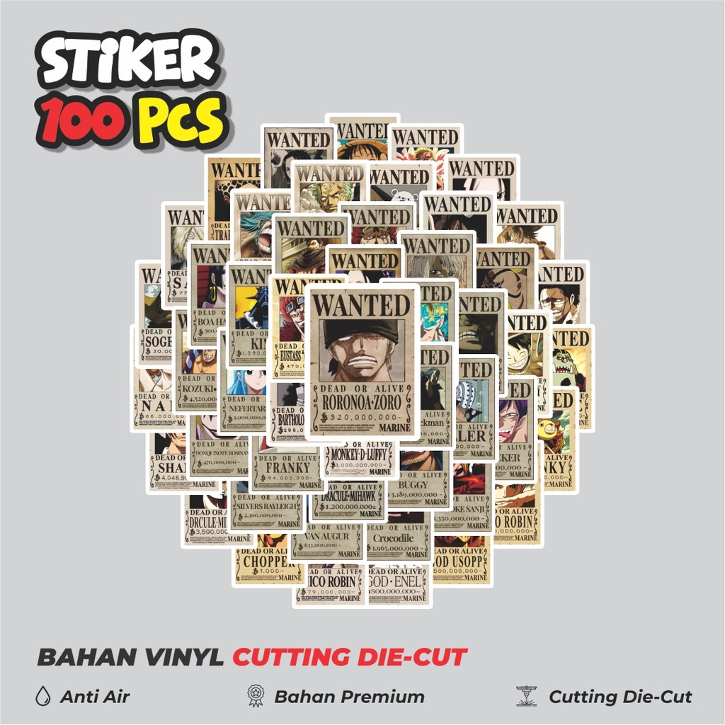 

Terbaru! 50 pcs Stiker Anime Wanted One Piece Dekorasi Lucu Kreatif untuk Notebook, Skateboard, HP