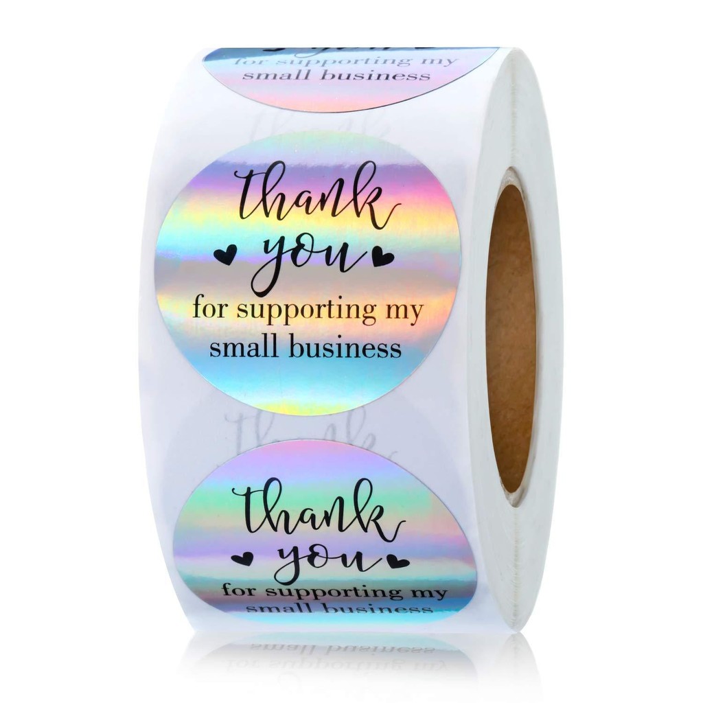 

100-500 Pcs Roll 1-1.5inch Round Laser Thank You Sticker Seal Sealing with Waterproof Holiday Label Business Gift Packaging