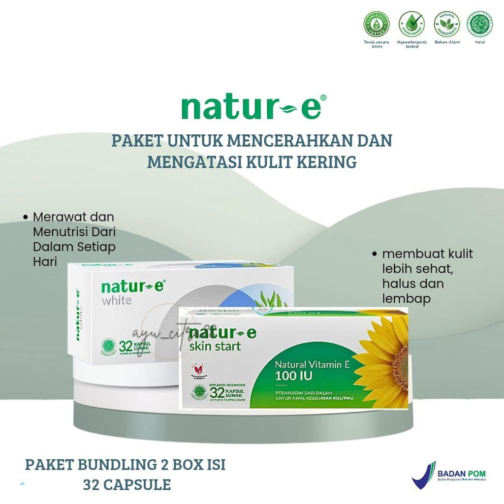NATUR-E PAKET BUNDLING KAPSUL SOFT WHITE  & HIJAU VIT E 100IU ISI 16 DAN 32 KAPSUL