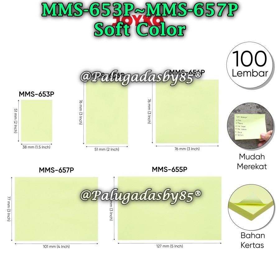 

(1 Set) GABUNGAN Memo Stick Kertas Memo Tempel Sticky Note Joyko Soft Color MMS-653P~657P (1 Set)