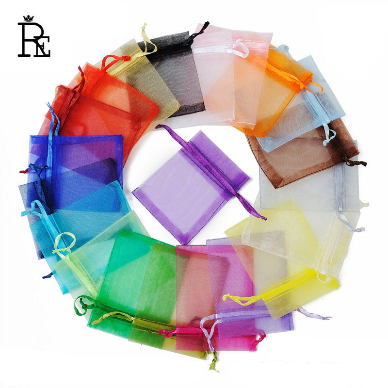 

RE Wholesale 11X16 15X20 17X23cm 20x30cm Jewelry Drawable Organza Bags Wedding Decoration Party Packaging Pouches Gift Bags