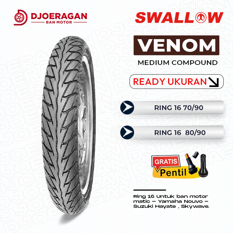 SEPASANG / SATUAN BAN MOTOR SKYWAVE RING 16 SWALLOW VENOM TUBLES DEPAN BELAKANG SEPASANG