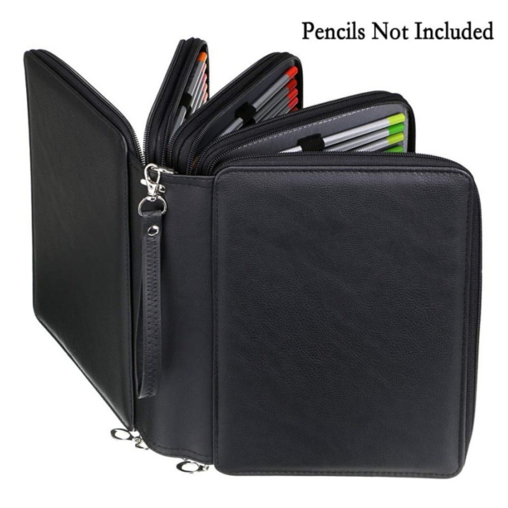 

200 Holes Colored Lead Pencils Storage Bag 5 layer Stationery Large Capacity Case Holder PU Leather Portable Student Pen Case