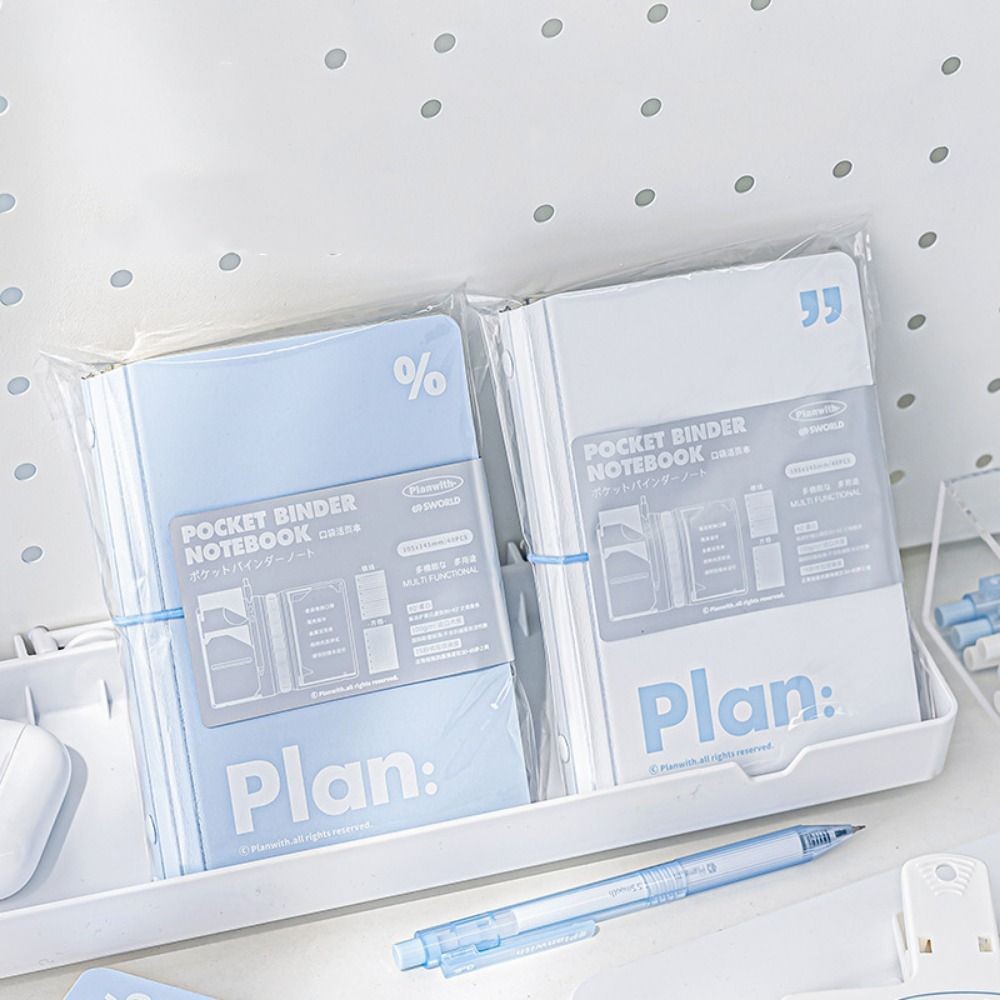 

Durable 44 Sheets Mini Pocket Notebook 6 Ring Loose Leaf Waterproof Cover Portable Handbook White Blue Mini Diary Book Gifts