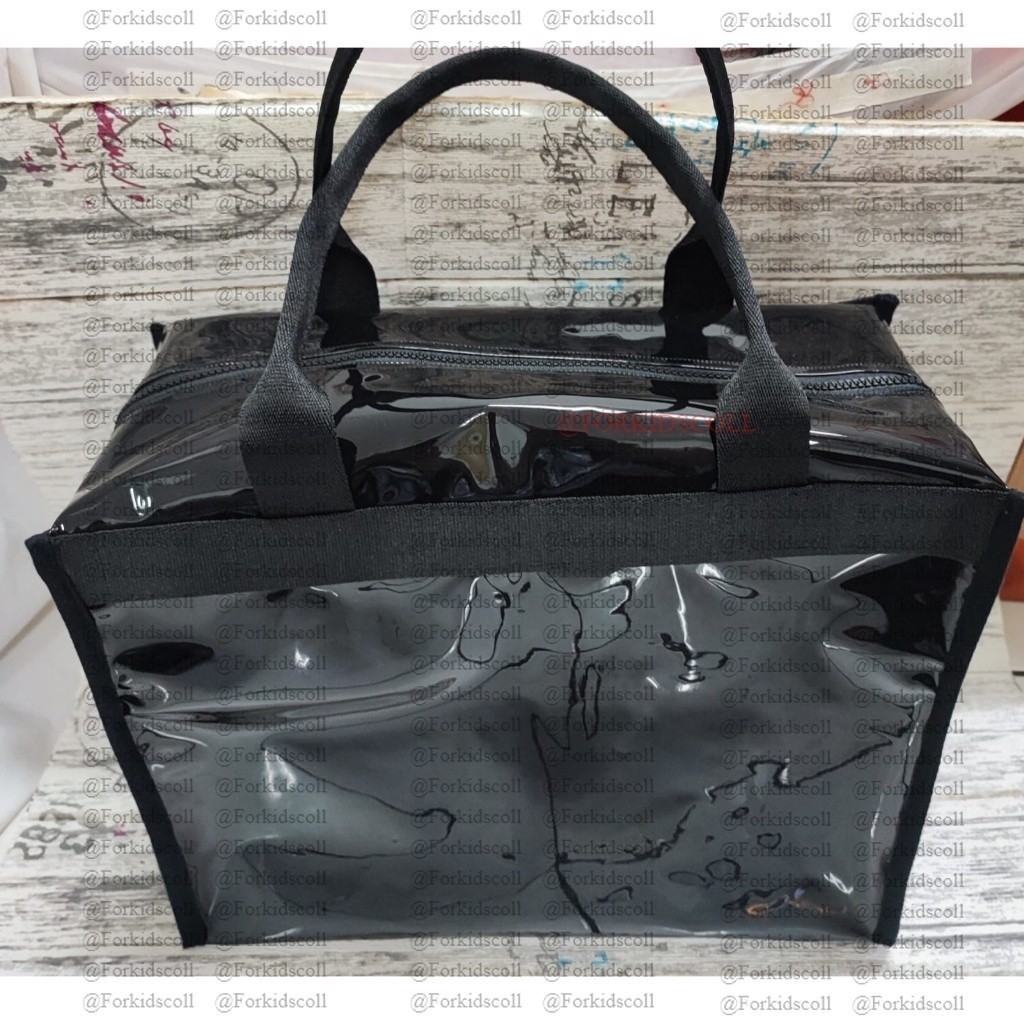 Tas tote Mika transparant Hitam glossy fashion mewah resleting full tali webing tebal