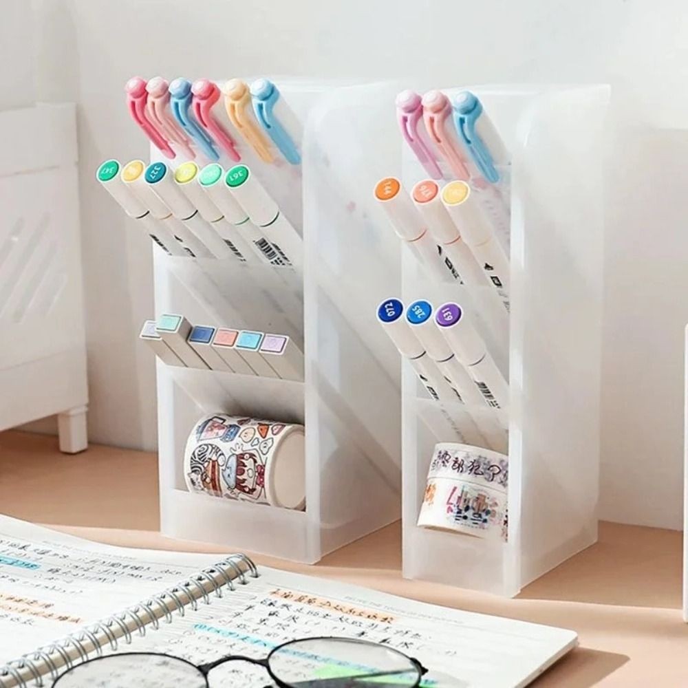

4 Grids Oblique Pen Holder Large Capacity Macaron Color Pencil Container Desk Stationery Storage INS Style Pen Storage Box