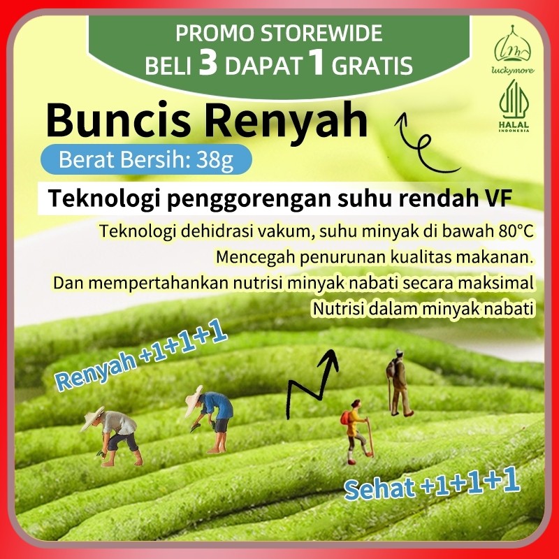 

[Luckymore] HALAL Buncis Renyah 38g - Keripik Buncis, Keripik Sayur, Cemilan Sehat Rendah Kalori, Buncis Crispy