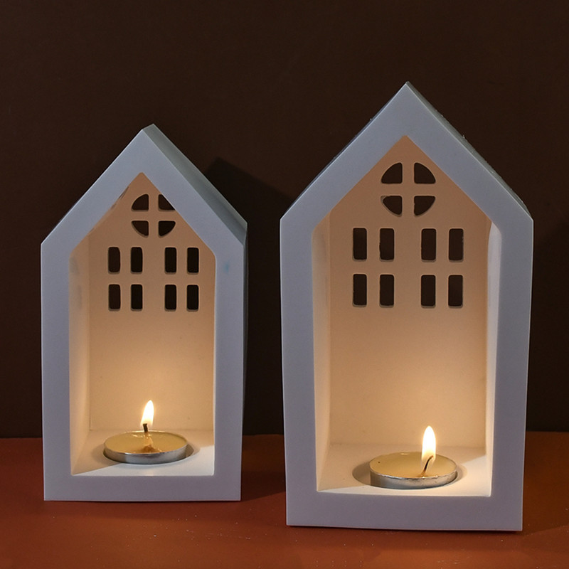 

House Design Concrete Candlestick Silicone Mold DIY Tea light Candle Holder Cement Palaster mold Home decoration Molds