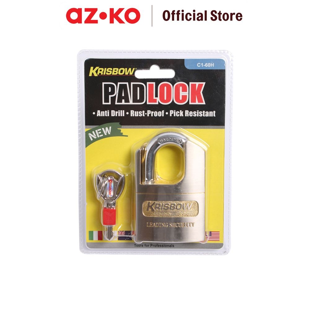 AZKO Krisbow Gembok Kuningan 60 mm Padlock Aman Kunci Pengaman Lock Manual Pengunci Portable