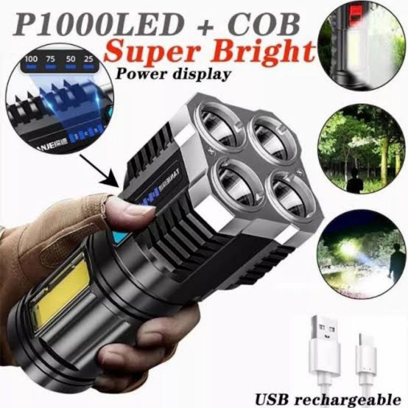 Senter led 4 mata senter led cas 4 mode senter led 4 mata super terang