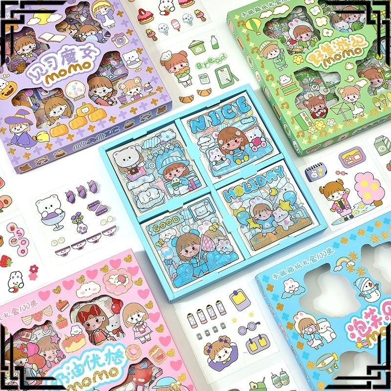 

STIKER MOMO KARTUN AESTHETIC WATERPROOF 1 BOX ISI 100 PCS/ STIKER KARTUN LUCU ANTI AIR DEKORASI HANDBOOK