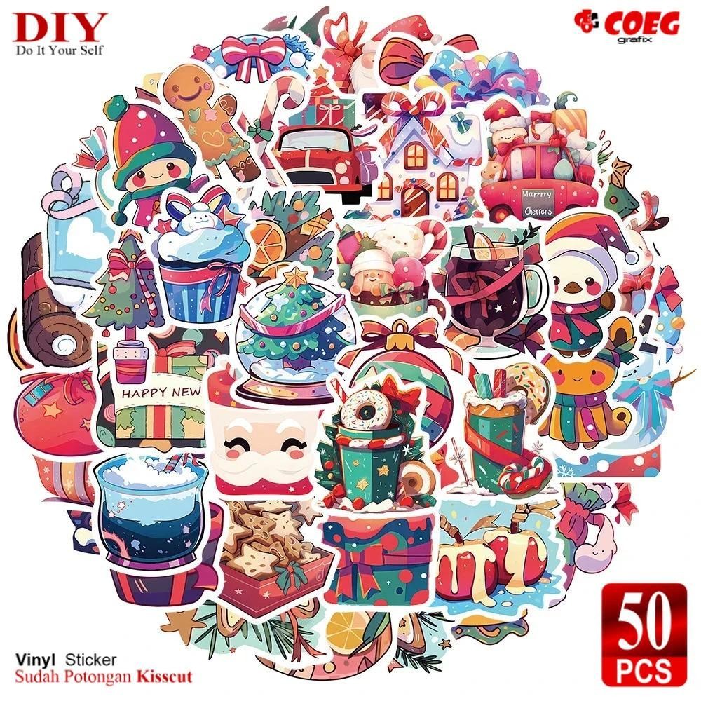 

50pcs Kawaii Cartoon Christmas Art Aesthetic Stickers Pack CG103 - Stiker Imut & Ceria untuk Anak, Diary, Laptop, Scrapbook & DIY