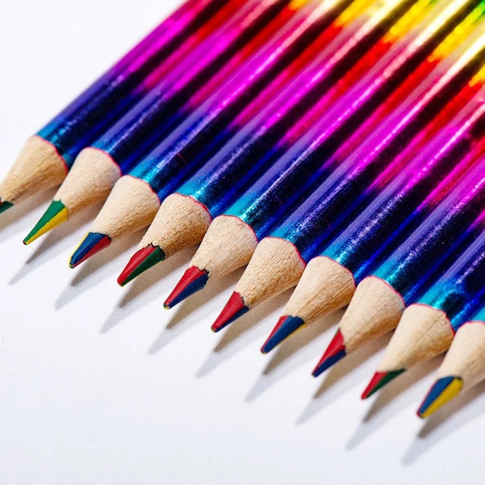 

Kids Birthday Christmas Gifts Concentric Rainbow Colored Pencils for Drawing Writing 12pcs 4-color Mixed Crayon Creative Pencils