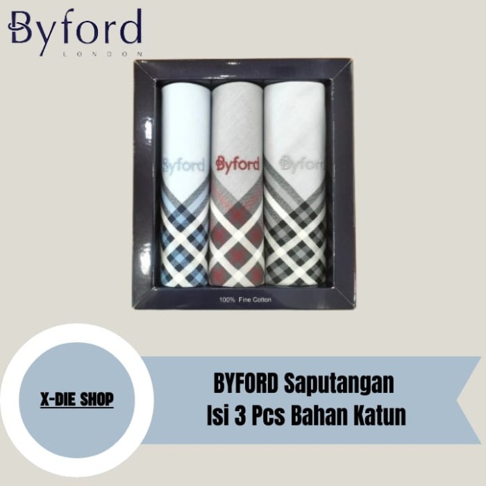 Saputangan BYFORD Isi 3 PCS Katun Sapu Tangan Handkerchiefs X12