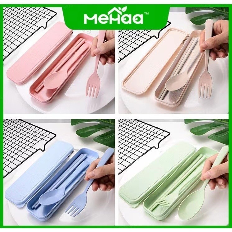 GROSIR Mehaa Sendok Garpu Wheat Straw / Sendok Garpu Material Jerami Food Grade FREE BOX u/ GIFT SOU