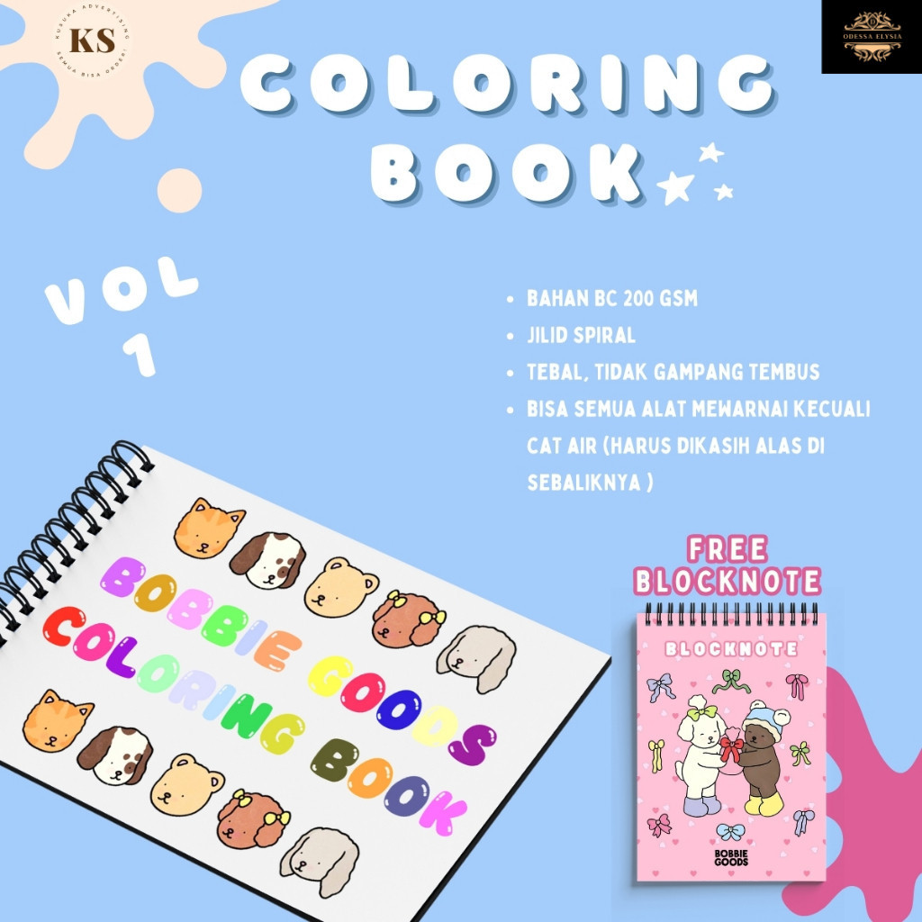 

Bobbie's Goods Vol. 1 Coloring Book Buku Mewarnai Anak Remaja Dewasa Aesthetic Kertas Tebal