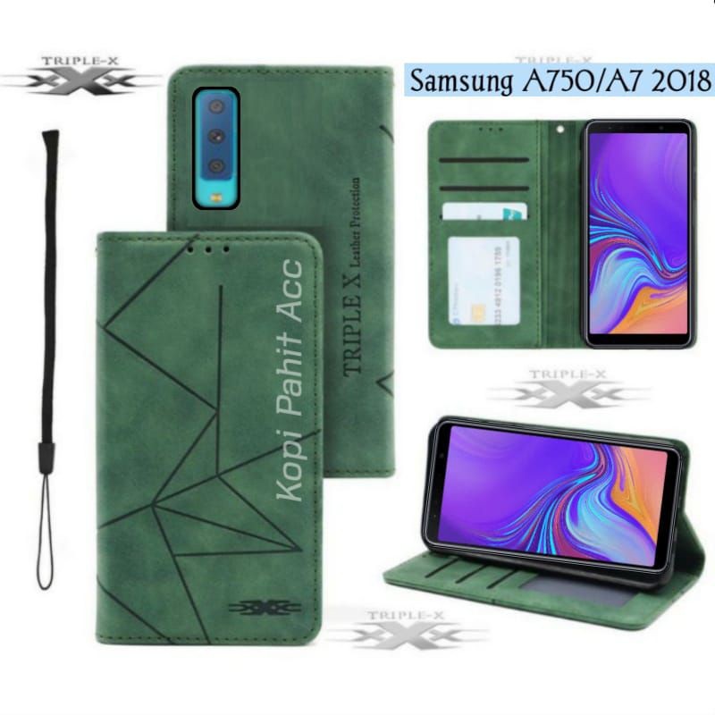 Case Samsung Galaxy A750 A7 2018 Flip Cover Wallet Sarung Hp Casing Dompet Flip Magnet