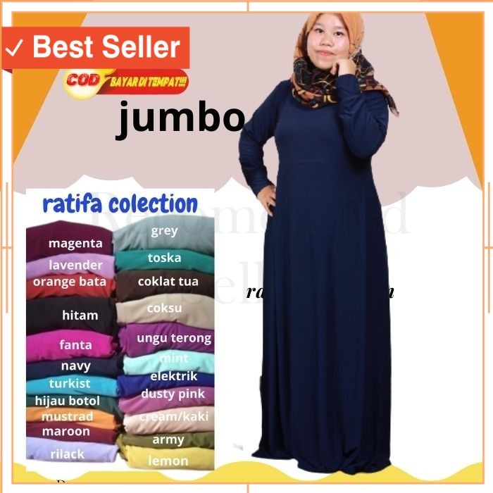 Busana Muslim Wanita Murah Keren Modis Cantik /Gamis Jersey Polos Jumbo Ld 130/PJ140 Baju Wanita Sup