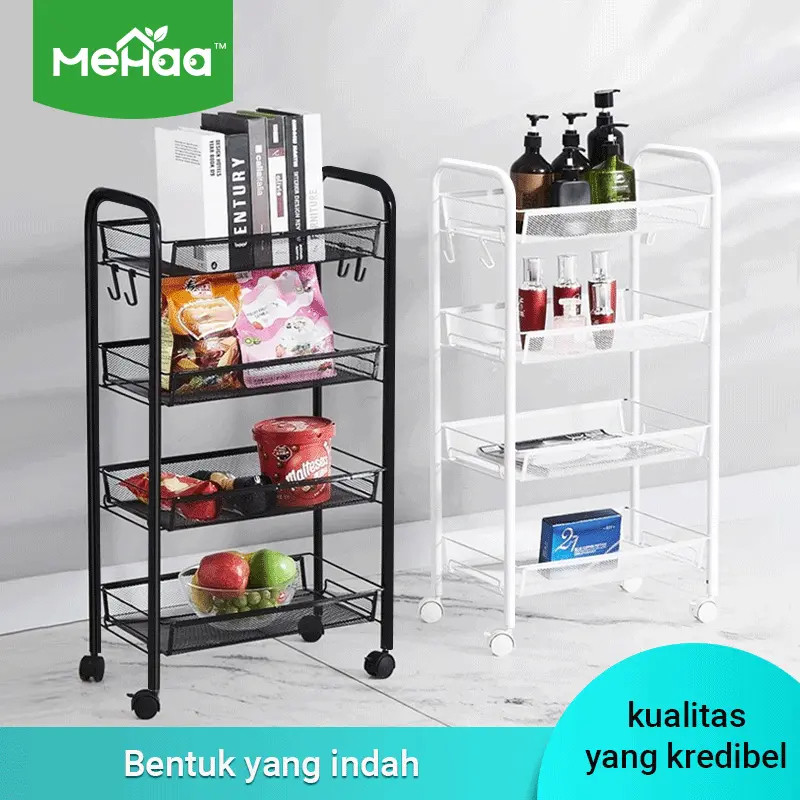 df43ed Mehaa Rak penyimpanan troli besi empat susun Rak Troli Susun Rak Roda Rak Lantai Beroda Rak