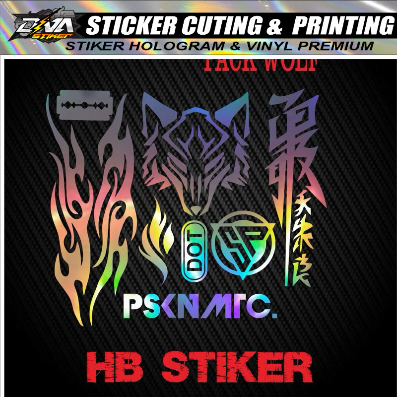 Sticker cutting set pack wolf api  logo sp dot kanji katakana pskn matic Stiker cuting helm motor ke