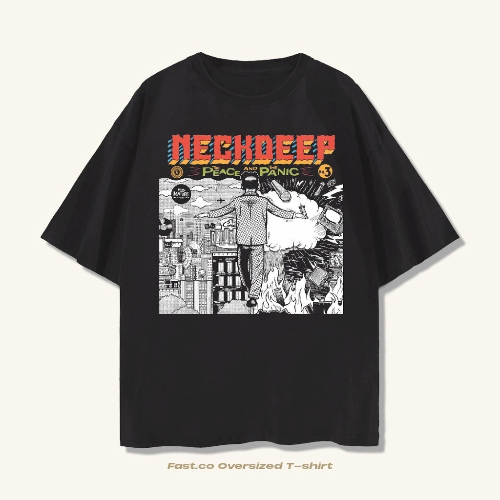 【Promo &  COD】 Amerika T shirt Neckdeep Peace And Panic Oversize - Kaos Band Neck Deep Oversized Tem