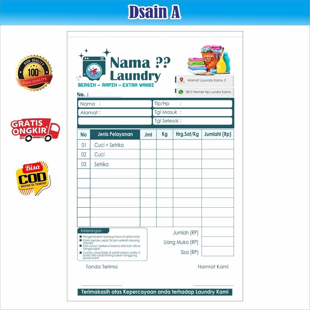 

nota laundry Full Color nama londry kamu sendiri custom