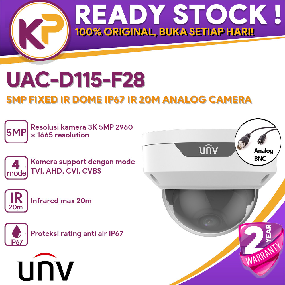 UNV UAC-D115-F28 5MP FIXED IR DOME IP67 IR 20M ANALOG CAMERA