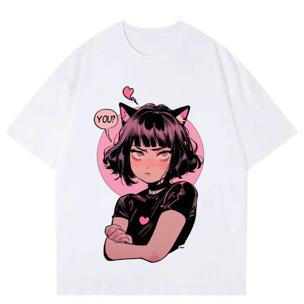 atasan kaos putih wanita karakter animasi harajuku fashion style