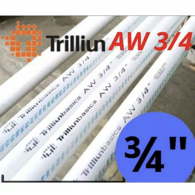 PIPA PVC AW 1/2" & 3/4" inch  PARALON PVC TEBAL AW PANJANG 50cm putih TRILLIUN  harga per 50cm