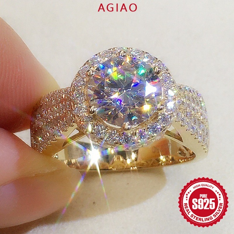 AGIAO PT950 Moissanite Indah Sederhana Temperamen Mewah Cincin Terbuka Wanita Cincin
