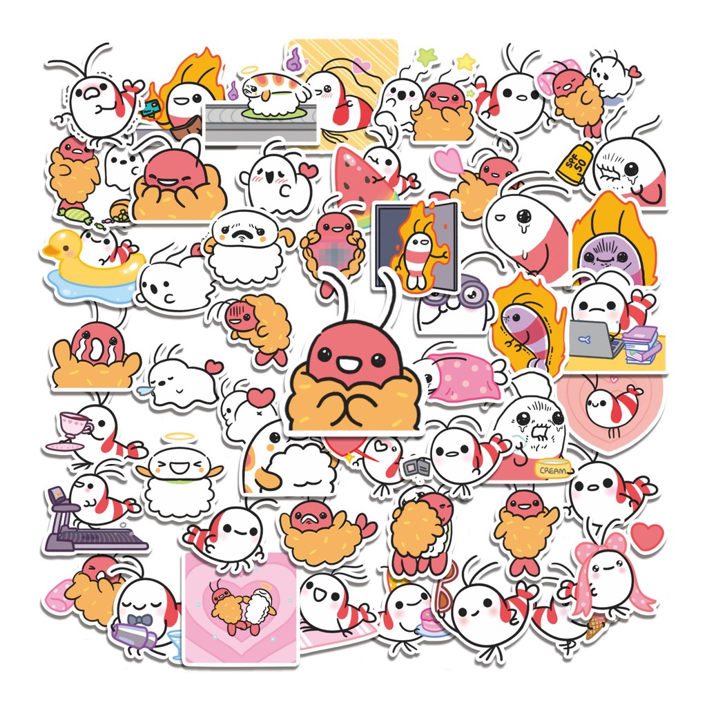 

COD 50 Pcs Stiker Shy Shrimp Lucu Anti Air Untuk Dekorasi Notebook Sepeda Skateboard Handphone