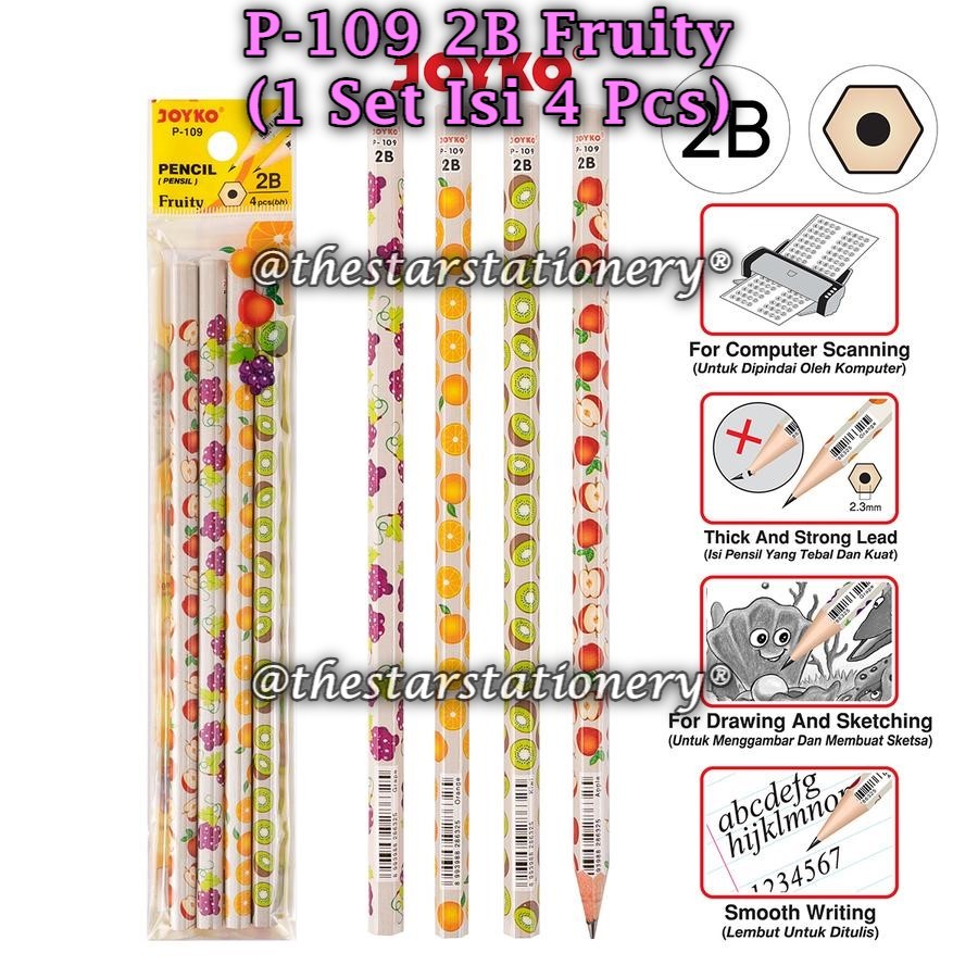 

(1 Set) GROSIR Pensil JOYKO P-109 2B Fruity Hexagonal / Pencil Pensil Joyko P-109 2B (1 Set)