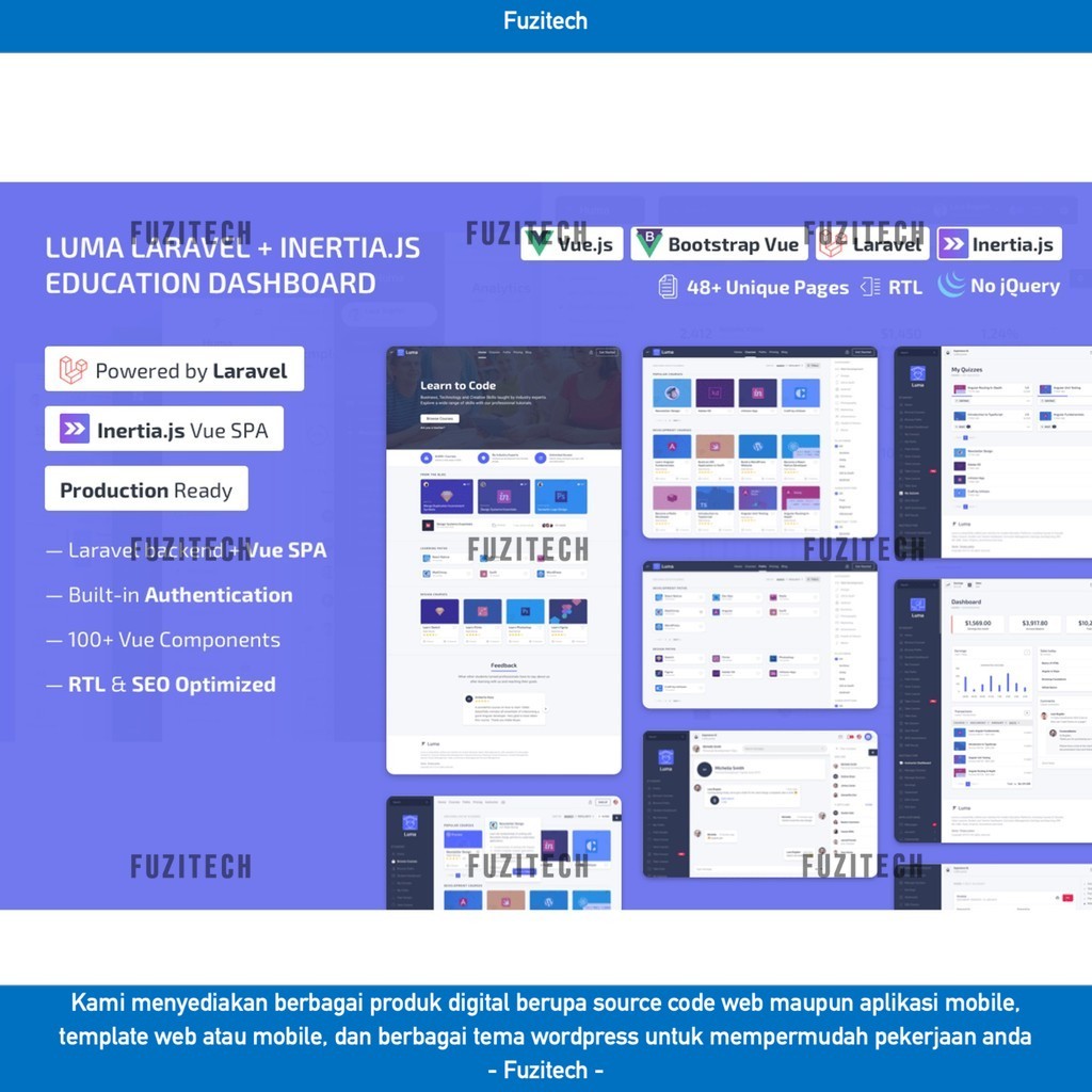 WEB TEMPLATE LUMA LARAVEL LMS & VUE EDUCATION ADMIN DASHBOARD D2153 FUZITECH