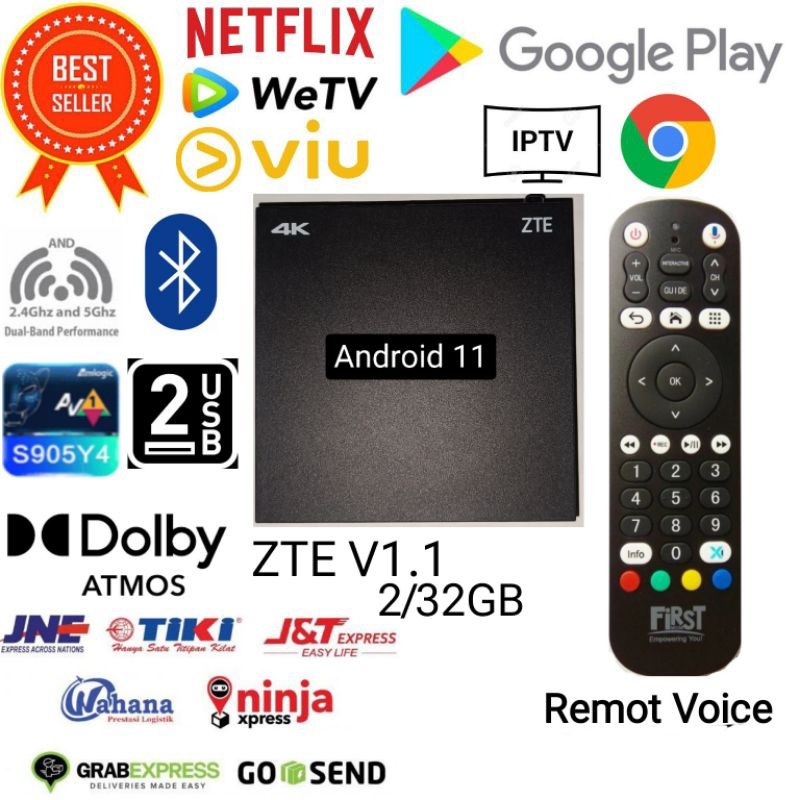 NEW Android TV Box / STB Zte V1.1 Android 11 2/32GB Root & Unlock, Full Aplikasi PREMIUM