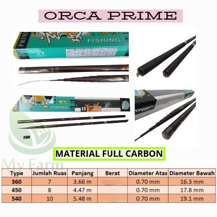 Joran Tegek Orca Prime 360 450 540 atau Walesan Pancing Bahan Carbon Kaku Murah