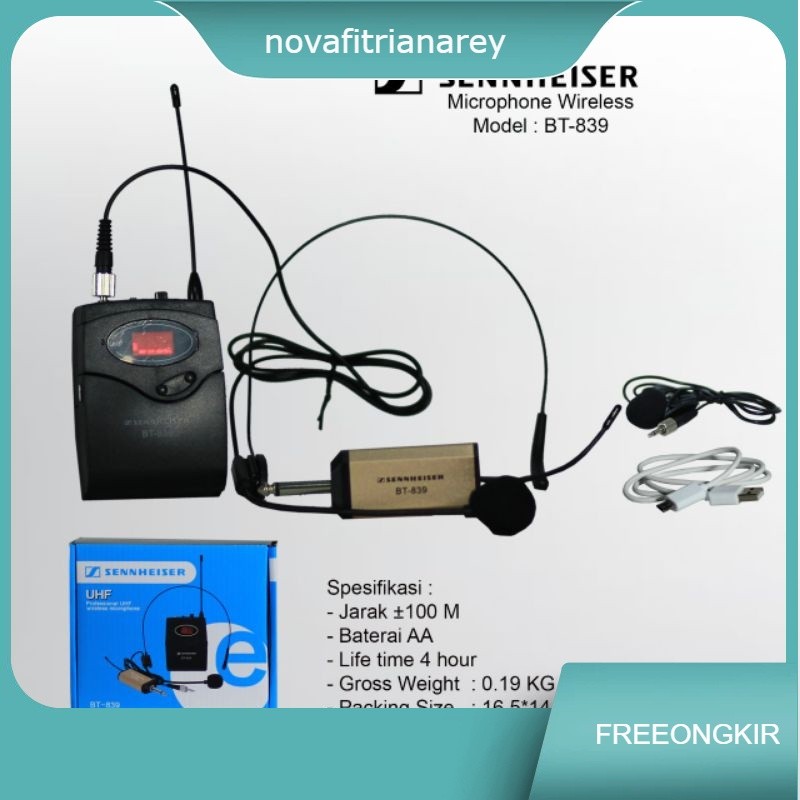 Mic Wireless BT839 BT 839 Headset + Clip On