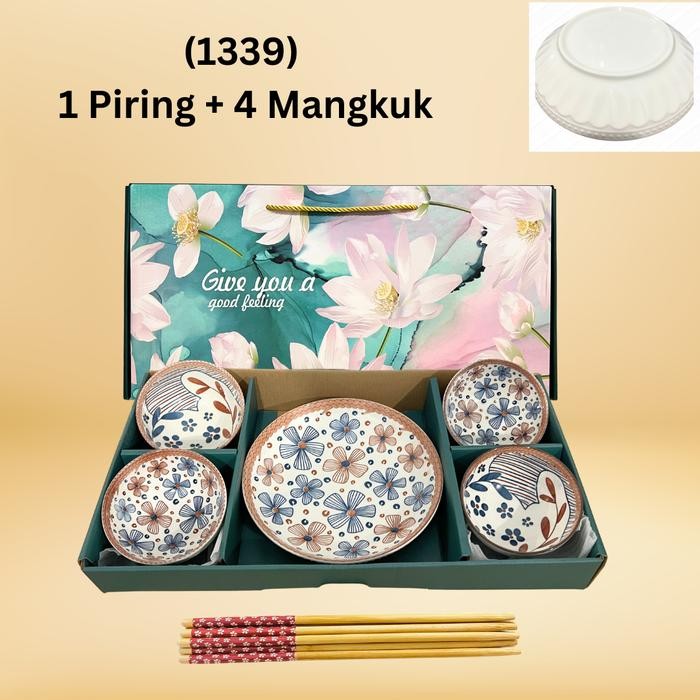 

EVERGREEN Hampers Gift Set Souvenir Mangkuk Piring Keramik Parsel - Jati 4M+1P PROMO !