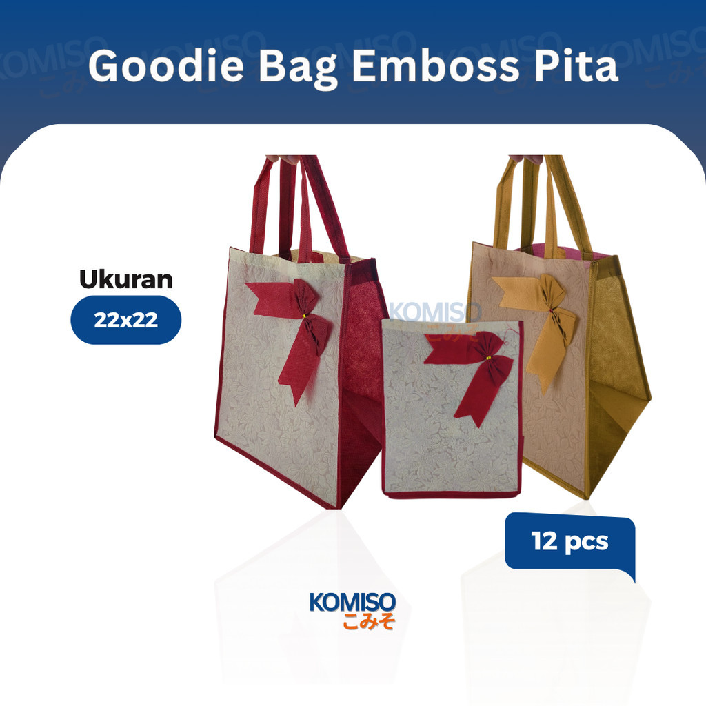 

(12 pcs) Tas Hajatan Goodie Bag / Spundbond Emboss Pita / Tas Nasi Box Ukuran 22cm
